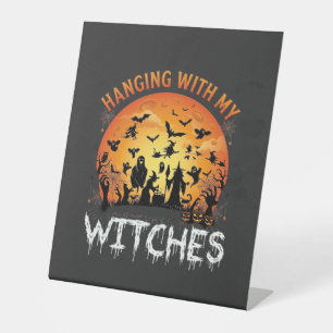 Heksen Halloween Maan Vleermuizen Pompoenen_1 Reclamebord Met Voetstuk