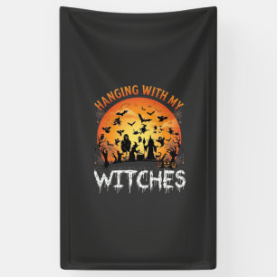 Heksen Halloween Maan Vleermuizen Pompoenen_1 Spandoek