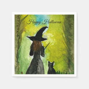 Heksen Halloween Zwarte Kat Vrouw Spreuken Servet