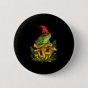 Heksen kikker zittend op paddenstoelen halloween m ronde button 5,7 cm