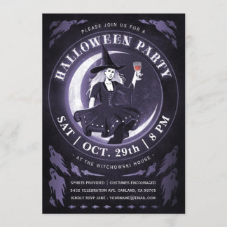 Heksen & Maan Halloween Uitnodigingen | Paars