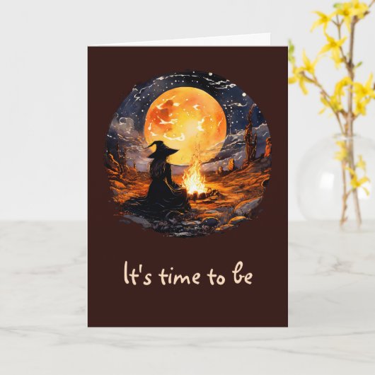 Heksen met kaarsen en vuur - Wicca Halloween 1 Kaart (Gele Bloem)