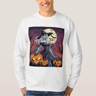 Heksen met pompoenen onder volle maan t-shirt