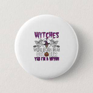Heksen Oktober Halloween Schedel Heksenhoed Pompoe Ronde Button 5,7 Cm