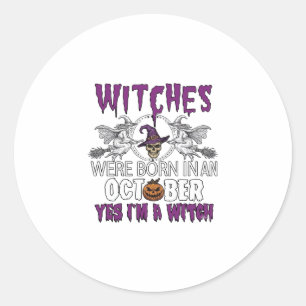 Heksen Oktober Halloween Schedel Heksenhoed Pompoe Ronde Sticker