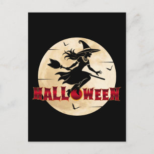 Heksen op bezemsteel met Halloween Briefkaart