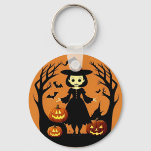 Heksen op Halloween met pompoenen in een griezelig Sleutelhanger