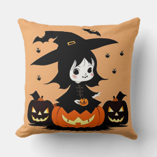 Heksen op Halloween met Pompoenen Kussen