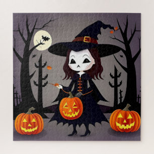 Heksen op Halloween met Pompoenen Legpuzzel