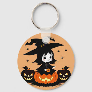 Heksen op Halloween met Pompoenen Sleutelhanger
