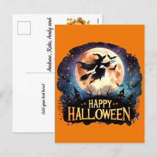 Heksen op vliegende bezems - Happy Halloween Feestdagenkaart