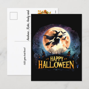 Heksen op vliegende bezems - Happy Halloween Feestdagenkaart