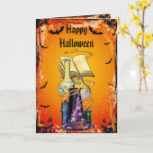 Heksen Pet, Spell Boek, Potions & Bats Halloween Kaart (Gele Bloem)