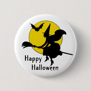 Heksen rijden Happy Halloween Ronde Button 5,7 Cm