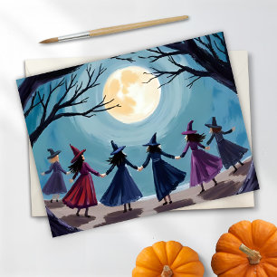 Heksen Séance Halloween Schilderij Feestdagenkaart
