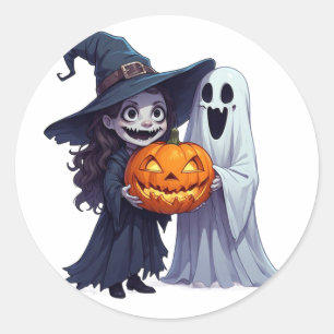 Heksen Spook Pompoenveld Halloween 🎃 Ronde Sticker