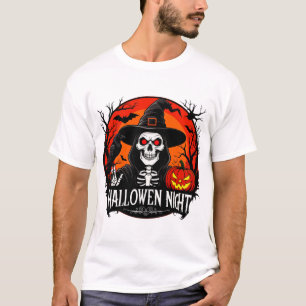Heksen van Halloween met schedelgezicht onder voll T-shirt