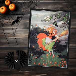 Heksen van Halloween met Zwarte Katten Kaart