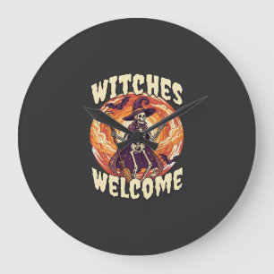 Heksen Verwelkomen Halloween Skelet Heks Bezem Vle Grote Klok