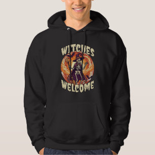 Heksen Verwelkomen Halloween Skelet Heks Bezem Vle Hoodie