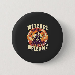 Heksen Verwelkomen Halloween Skelet Heks Bezems Vl Ronde Button 5,7 Cm