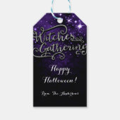 Heksen Verzamelen Paarse & Zwarte Damast Favor Cadeaulabel (Voorkant)
