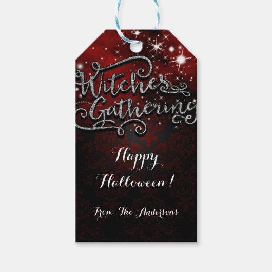 Heksen Verzamelen Rood & Zwart Damast Favor Cadeaulabel (Voorkant)