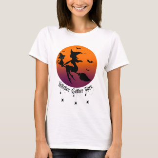 Heksen verzamelen zich hier Spinnen Halloween Zon T-shirt