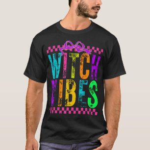 Heksen Vibe Halloween Neon Geruite Boog T-shirt