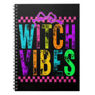 Heksen Vibes Halloween Neon Geruite Boog Notitieboek