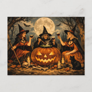 Heksen vieren Halloween in het bos Briefkaart