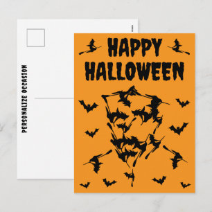 Heksen vliegen met Halloween schedel silhouet brie Feestdagenkaart