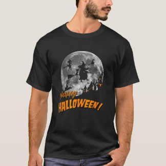 Heksen vliegen over een volle maan Happy Halloween T-shirt