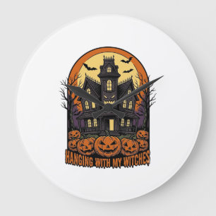 Heksen Vrienden Halloween Spokenhuis T-shirt_1 Grote Klok