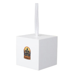 Heksen Vrienden Halloween Spokenhuis T-shirt_1 Kubus Ornament