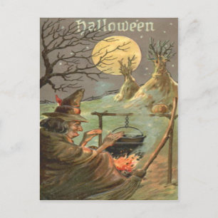 Heksen Vuur Ketel Volle Maan Nacht Briefkaart