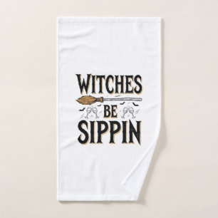 Heksen Zijn Slurpen Vintage Halloween Drink Shirt_ Handdoek