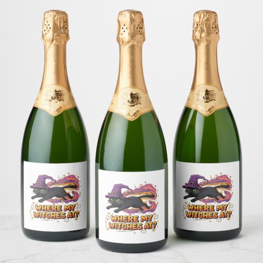 heksen zwarte kat Classic T-Shirt Sparkling Wijnetiket (Flessen)