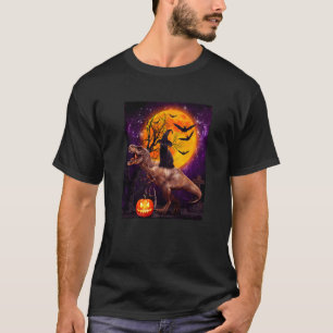 Heksen Zwarte Katrijdende Dinosaurus Maan Pompoen T-shirt