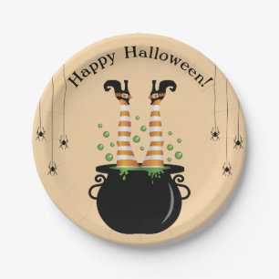 Heksenbenen die uit een heksenketel steken Hallowe Papieren Bordje