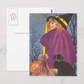 Heksenbezem Jack O Lantern Zwarte Kat Bomen Briefkaart (Voorkant / Achterkant)