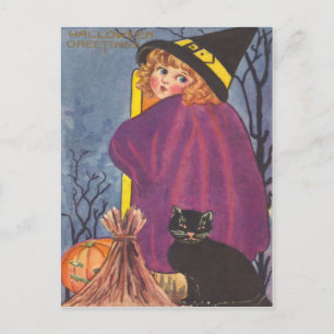 Heksenbezem Jack O Lantern Zwarte Kat Bomen Briefkaart