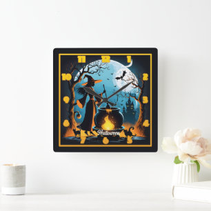 Heksenbrouwsels in het maanverlichte Halloweenbos Vierkante Klok