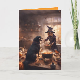 Heksenfee in de keuken met Halloween groet Kaart
