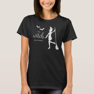 Heksenfeest met een bezem en vleermuizen Halloween T-shirt