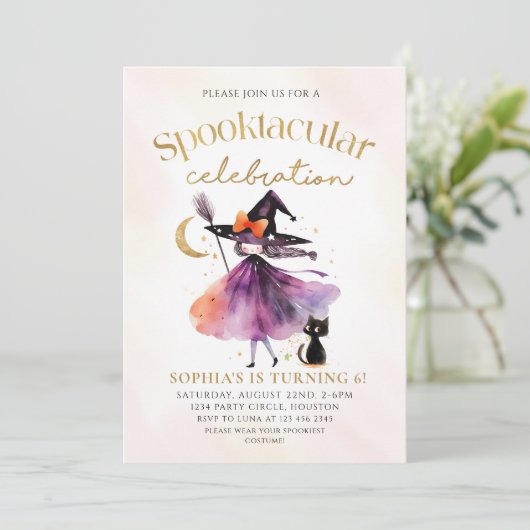 Heksenfeest met Halloween Verjaardagsfeest Kaart (Staand voorkant)