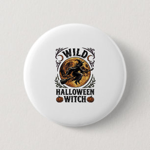 Heksenhemd voor Halloween Vintage Bezem Maan Grafi Ronde Button 5,7 Cm