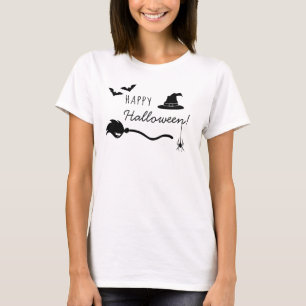 Heksenhoed en bezem met spin en vleermuizen Hallow T-shirt