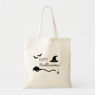 Heksenhoed en Bezem met Spin en Vleermuizen Hallow Tote Bag