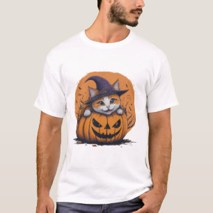 Heksenhoed van Halloween Kat in Pompoen Griezelige T-shirt